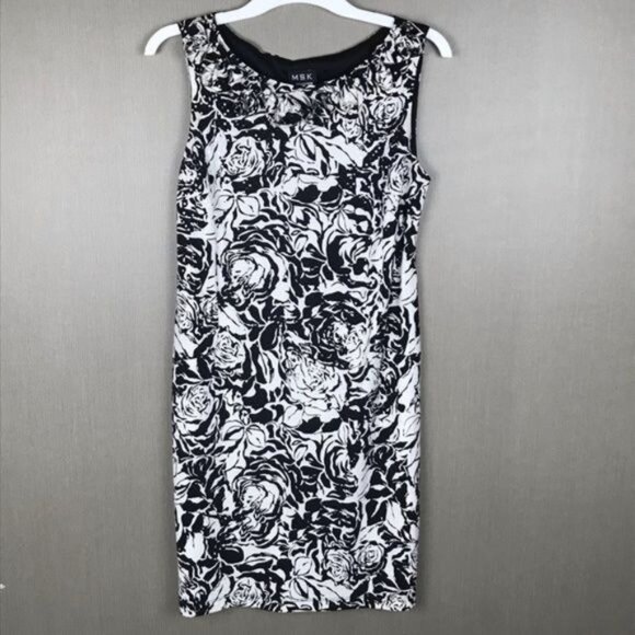 MSK Black & White Floral Sleeveless Dress Size 6 With Subtle Shimmer Detail - Picture 1 of 6